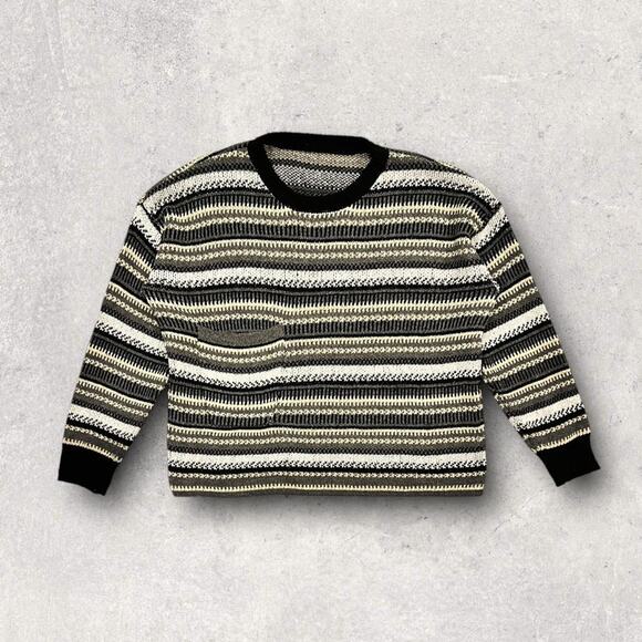 ★ Vintage Striped Knit Sweater with Earthy Tones & Chest Pocket ★ - Picture 7 of 7